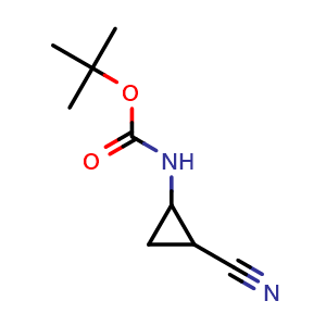 Chemical structure of tert-butyl N-(2-cyanocyclopropyl)carbamate , CAS 1780038-41-6, AChemBlock T98666