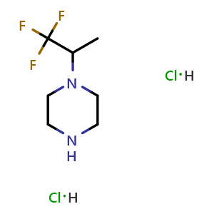 Chemical structure of 1-(2,2,2-trifluoro-1-methyl-ethyl)piperazine dihydrochloride , CAS 2411640-32-7, AChemBlock T98672
