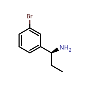 Chemical structure of (1S)-1-(3-bromophenyl)propylamine , CAS 760171-71-9, AChemBlock T98694