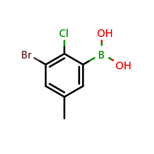 Chemical structure of 3-Bromo-2-chloro-5-methylphenylboronic acid , AChemBlock T98780