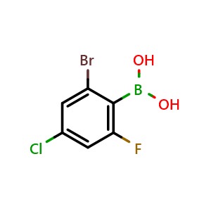 Chemical structure of 2-Bromo-6-fluoro-4-chlorophenylboronic acid , CAS 2795134-19-7, AChemBlock T98781