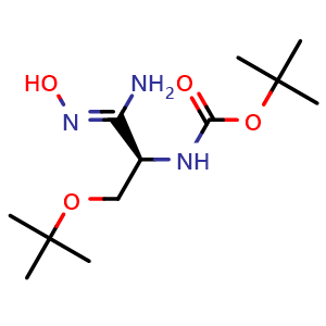 Chemical structure of (R,Z)-tert-butyl (1-amino-3-(tert-butoxy)-1-(hydroxyimino)propan-2-yl)carbamate , CAS 1673535-00-6, AChemBlock T98785