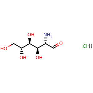 Chemical structure of (2S,3R,4S,5R)-2-Amino-3,4,5,6-tetrahydroxyhexanal hydrochloride , CAS 5505-63-5, AChemBlock T98792