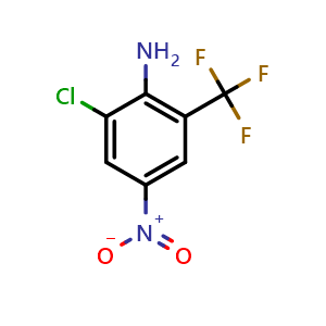 Chemical structure of 2-Chloro-4-nitro-6-trifluoromethylphenylamine , CAS 400-67-9, AChemBlock T98798