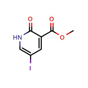 Chemical structure of Methyl 5-iodo-2-oxo-1,2-dihydropyridine-3-carboxylate , CAS 116387-40-7, AChemBlock T98805