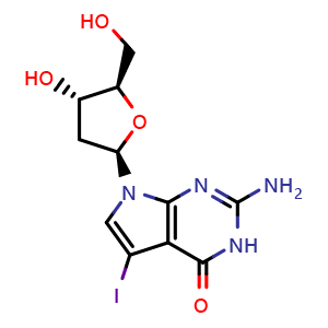 Chemical structure of 7-Deaza-7-iodo-2'-deoxyguanosine , CAS 172163-62-1, AChemBlock T98811