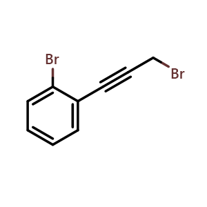 Chemical structure of 1-Bromo-2-(3-bromoprop-1-ynyl)benzene , CAS 1228107-22-9, AChemBlock T98844