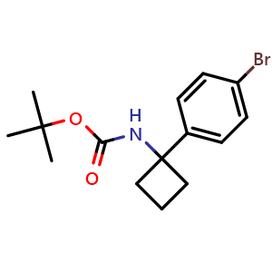 Chemical structure of tert-Butyl 1-(4-bromophenyl)cyclobutylcarbamate , CAS 1032350-06-3, AChemBlock T98847