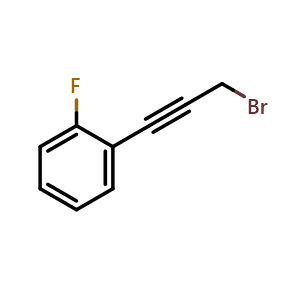 Chemical structure of 1-(3-Bromoprop-1-ynyl)-2-fluoro-benzene , CAS 1020153-63-2, AChemBlock T98849