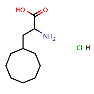 Chemical structure of 2-amino-3-cyclooctyl-propanoic acid hydrochloride , CAS 190905-78-3, AChemBlock T98857