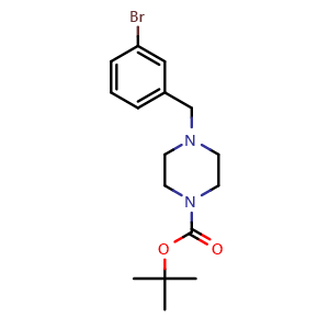 Chemical structure of tert-Butyl 4-(3-bromobenzyl)-1-piperazinecarboxylate , CAS 865314-27-8, AChemBlock T98904