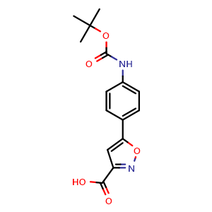 Chemical structure of 5-(4-((tert-butoxycarbonyl)amino)phenyl)isoxazole-3-carboxylic acid , CAS 1259298-01-5, AChemBlock T98915