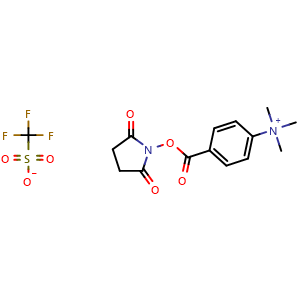 Chemical structure of 4-(((2,5-dioxopyrrolidin-1-yl)oxy)carbonyl)-N,N,N-trimethylbenzenaminium trifluoromethanesulfonate , CAS 282092-02-8, AChemBlock T98974