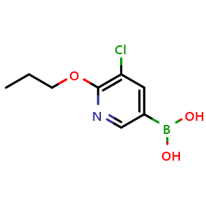 Chemical structure of 5-chloro-6-propoxypyridin-3-ylboronic acid , CAS 1150114-70-7, AChemBlock T98980