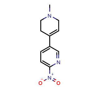 Chemical structure of 1'-methyl-6-nitro-1',2',3',6'-tetrahydro-3,4'-bipyridin , CAS 1346673-24-2, AChemBlock T98982