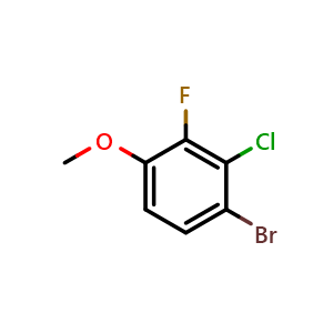 Chemical structure of 1-Bromo-2-chloro-3-fluoro-4-methoxybenzene , CAS 909122-27-6, AChemBlock T98986