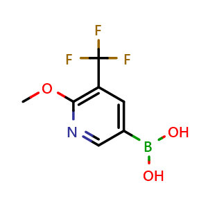 Chemical structure of [6-Methoxy-5-(trifluoromethyl)pyridin-3-yl]boronic acid , CAS 1420830-61-0, AChemBlock T98997