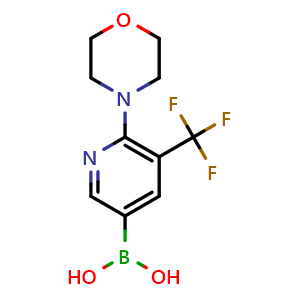Chemical structure of (6-morpholino-5-(trifluoromethyl)pyridin-3-yl)boronic acid , CAS 2377606-45-4, AChemBlock T99002