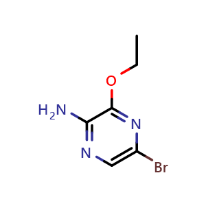 Chemical structure of 2-Amino-5-bromo-3-ethoxypyrazine , CAS 77112-66-4, AChemBlock T99059