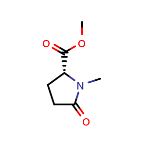 Chemical structure of (R)-methyl 1-methyl-5-oxopyrrolidine-2-carboxylate , CAS 122742-14-7, AChemBlock T99111