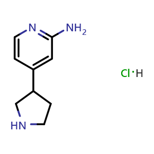 Chemical structure of 4-(pyrrolidin-3-yl)pyridin-2-amine hydrochloride , CAS 2411634-88-1, AChemBlock T99126
