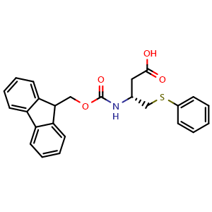 Chemical structure of (3R)-3-(Fmoc-amino)-4-(phenylthio)-butanoic acid , CAS 1244724-97-7, AChemBlock T99132