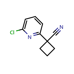 Chemical structure of 1-(6-chloro-2-pyridinyl)-cyclobutanecarbonitrile , CAS 1190644-32-6, AChemBlock T99137