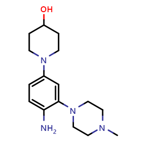Chemical structure of 1-(4-amino-3-(4-methylpiperazin-1-yl)phenyl)piperidin-4-ol , CAS 2411635-20-4, AChemBlock T99147