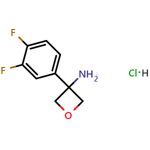Chemical structure of 3-(3,4-difluorophenyl)oxetan-3-amine hydrochloride , CAS 2411637-48-2, AChemBlock T99148