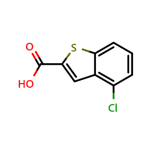 Chemical structure of 4-Chlorobenzo[b]thiophene-2-carboxylic acid , CAS 23967-57-9, AChemBlock T99152