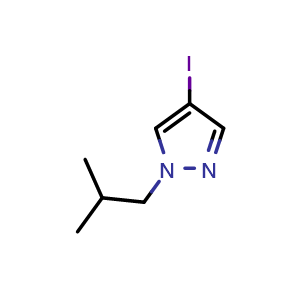 Chemical structure of 4-Iodo-1-isobutyl-1H-pyrazole , CAS 918487-09-9, AChemBlock T99153