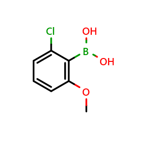 Chemical structure of 2-Chloro-6-methoxyphenylboronic acid , CAS 385370-80-9, AChemBlock T99156