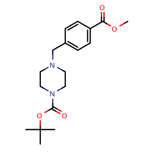Chemical structure of tert-butyl 4-[(4-methoxycarbonylphenyl)methyl]piperazine-1-carboxylate , CAS 844891-11-8, AChemBlock T99180
