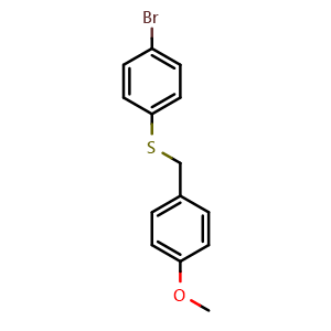 Chemical structure of (4-bromophenyl)(4-methoxybenzyl)sulfane , CAS 635695-44-2, AChemBlock T99184
