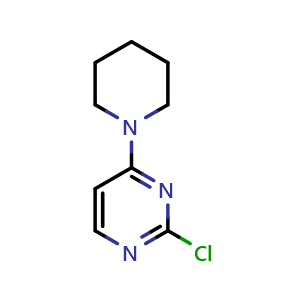 Chemical structure of 2-Chloro-4-(piperidin-1-yl)pyrimidine , CAS 5429-00-5, AChemBlock T99187