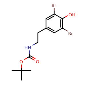 Chemical structure of tert-butyl 3,5-dibromo-4-hydroxyphenethylcarbamate , CAS 210880-88-9, AChemBlock T99203