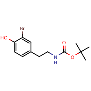 Chemical structure of tert-butyl 3-bromo-4-hydroxyphenethylcarbamate , CAS 124840-72-8, AChemBlock T99221