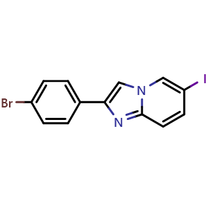 Chemical structure of 2-(4-bromophenyl)-6-iodoH-imidazo[1,2-a]pyridine , CAS 118000-66-1, AChemBlock T99226
