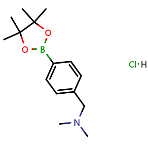 Chemical structure of N,N-dimethyl-1-[4-(4,4,5,5-tetramethyl-1,3,2-dioxaborolan-2-yl)phenyl]methanamine,hydrochloride , CAS 1073371-85-3, AChemBlock T99228