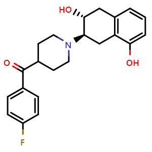 Chemical structure of (1-((2R,3R)-3,8-dihydroxy-1,2,3,4-tetrahydronaphthalen-2-yl)piperidin-4-yl)(4-fluorophenyl)methanone , CAS 1800493-08-6, AChemBlock T99235