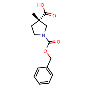 Chemical structure of (S)-3-Methyl-pyrrolidine-1,3-dicarboxylic acid 1-benzyl ester , CAS 1412254-20-6, AChemBlock T99240