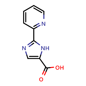 Chemical structure of 2-(pyridin-2-yl)-1H-imidazole-5-carboxylic acid , CAS 1035234-97-9, AChemBlock T99248
