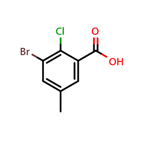 Chemical structure of 3-Bromo-2-chloro-5-methylbenzoic acid , CAS 154257-78-0, AChemBlock T99263