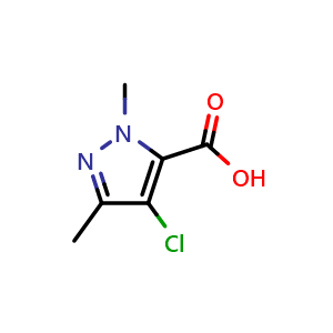 Chemical structure of 4-chloro-2,5-dimethyl-pyrazole-3-carboxylic acid , CAS 98198-65-3, AChemBlock T99321