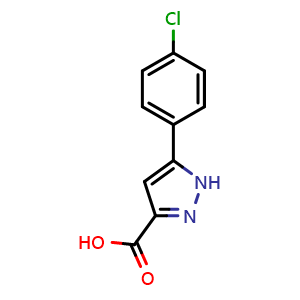 Chemical structure of 5-(4-Chlorophenyl)-1H-pyrazole-3-carboxylic acid , CAS 54006-63-2, AChemBlock T99334