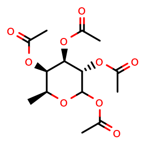 Chemical structure of (3S,4R,5R,6S)-3,4,5-tris(acetyloxy)-6-methyloxan-2-yl acetate , CAS 24332-95-4, AChemBlock T99343