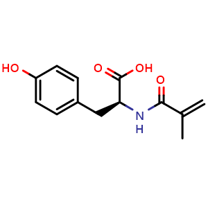 Chemical structure of (S)-3-(4-hydroxyphenyl)-2-methacrylamidopropanoic acid , CAS 118605-48-4, AChemBlock T99354