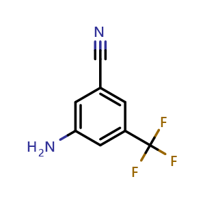 Chemical structure of 3-Amino-5-(trifluoromethyl)benzonitrile , CAS 49674-28-4, AChemBlock T99438