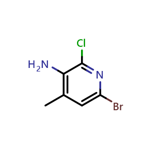 Chemical structure of 3-Amino-6-bromo-2-chloro-4-methylpyridine , CAS 1038920-08-9, AChemBlock T99461