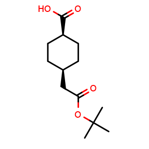 Chemical structure of Cis-4-((tert-butoxycarbonyl)methyl)cyclohexanecarboxylic acid , CAS 847416-70-0, AChemBlock T99465